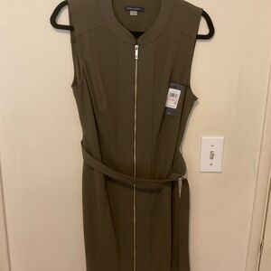Elegant Olive Green Sleeveless Dress